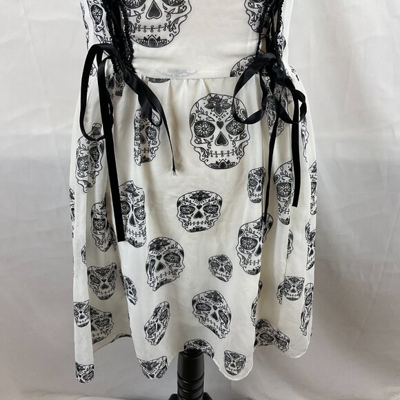 Royal Bones Daang Goodman Slip Dress M Black White Sugar Skull Print Lace-Up - Picture 4 of 12